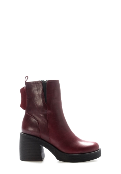 MirgeShoes Bordo Fermuarlı Kadın Kalın Topuklu Bot İçi Kürklü Dışı Hakiki Deri MRG0134711261065920