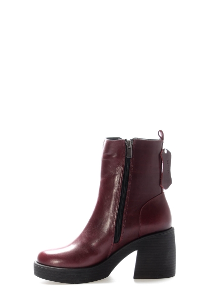 MirgeShoes Bordo Fermuarlı Kadın Kalın Topuklu Bot İçi Kürklü Dışı Hakiki Deri MRG0134711261065920