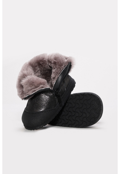 MirgeShoes Çelik Unisex Fermuarlı Çocuk Bot İçi Kürklü Dışı Hakiki Deri MRG01287112412930