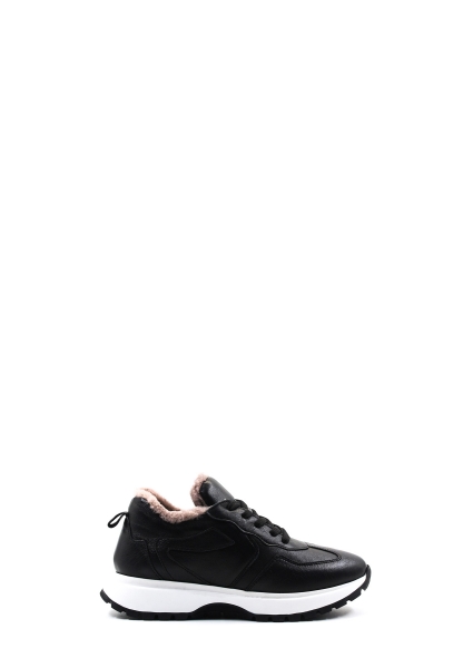 MirgeShoes Siyah Bağcıklı Kadın Casual Ayakkabı İçi Kürklü Dışı Hakiki Deri MRG01266112615239