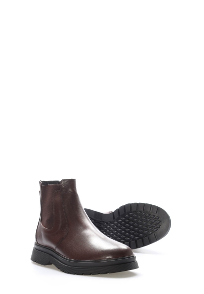 MirgeShoes Kahve Fermuarlı Erkek Chelsea Bot Hakiki Deri İçi Kürklü MRG0133911131458