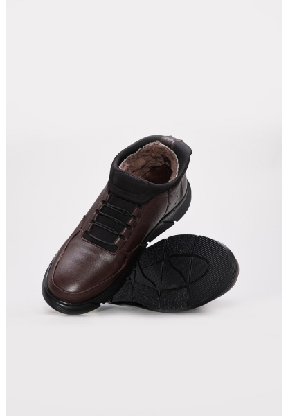 MirgeShoes Kahve Bağcıklı Erkek Spor Sneaker Bot Hakiki Deri İçi Kürklü MRG0125611131943