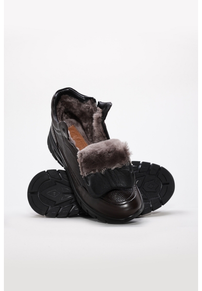 MirgeShoes Kahve Fermuarlı Erkek Spor Bot Hakiki Deri İçi Kürklü MRG0134411131467