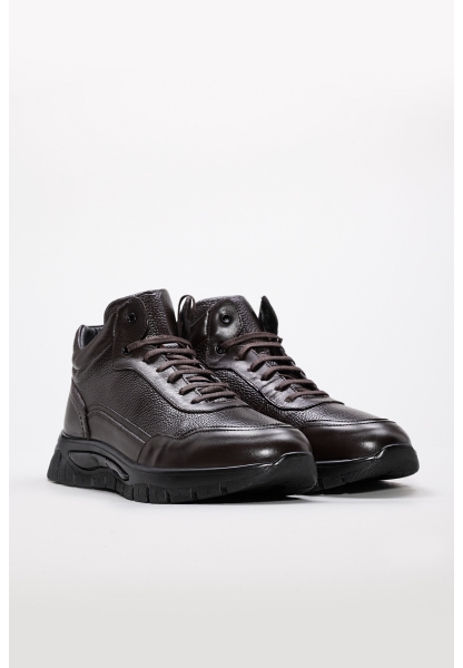 MirgeShoes Kahve Fermuarlı Erkek Spor Bot Hakiki Deri İçi Kürklü MRG0134411131467