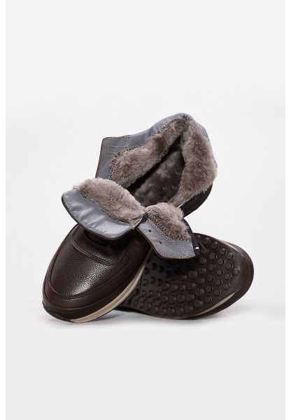 MirgeShoes Kahve Fermuarlı Erkek Comfort Bot Hakiki Deri İçi Kürklü MRG0173011131546