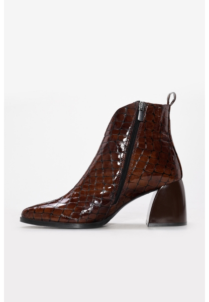 MirgeShoes Kahve Fermuarlı Kadın Kalın Topuklu Bot İçi Kürklü Dışı Hakiki Deri MRG01194192611022