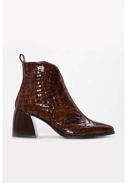 MirgeShoes Kahve Fermuarlı Kadın Kalın Topuklu Bot İçi Kürklü Dışı Hakiki Deri MRG01194192611022