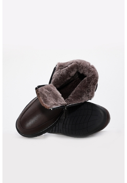 MirgeShoes Kahve Fermuarlı Kadın Klasik Bot İçi Kürklü Dışı Hakiki Deri MRG01713112612819