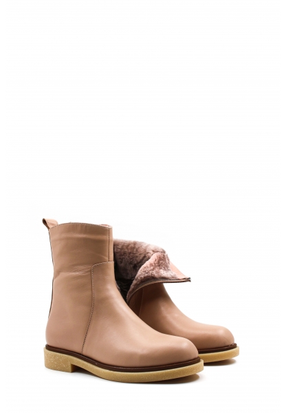 MirgeShoes Nohut Fermuarlı Kadın Klasik Bot İçi Kürklü Dışı Hakiki Deri MRG0199611261538