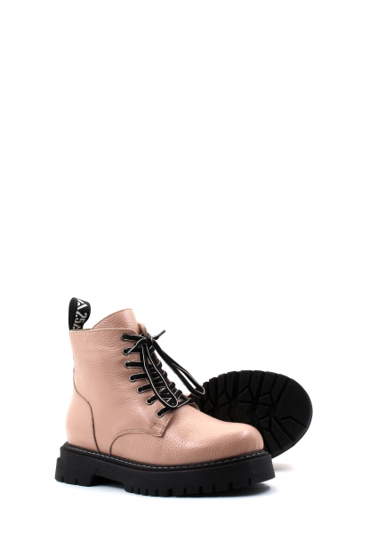 MirgeShoes Pudra Bağcıklı Kadın Bot İçi Kürklü Dışı Hakiki Deri MRG011046112613639