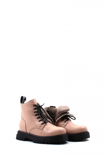 MirgeShoes Pudra Bağcıklı Kadın Bot İçi Kürklü Dışı Hakiki Deri MRG011046112613639