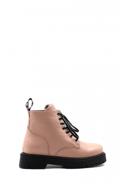 MirgeShoes Pudra Bağcıklı Kadın Bot İçi Kürklü Dışı Hakiki Deri MRG011046112613639