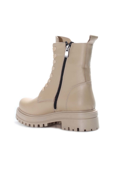 MirgeShoes Şampanya Fermuarlı Kadın Klasik Bot İçi Kürklü Dışı Hakiki Deri MRG018871126121292