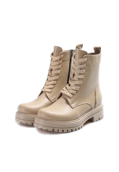 MirgeShoes Şampanya Fermuarlı Kadın Klasik Bot İçi Kürklü Dışı Hakiki Deri MRG018871126121292