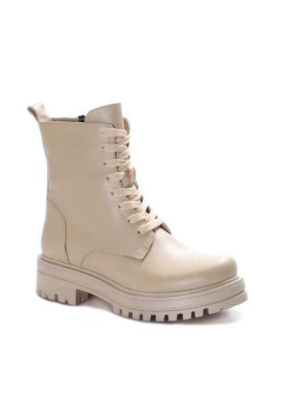 MirgeShoes Şampanya Fermuarlı Kadın Klasik Bot İçi Kürklü Dışı Hakiki Deri MRG018871126121292