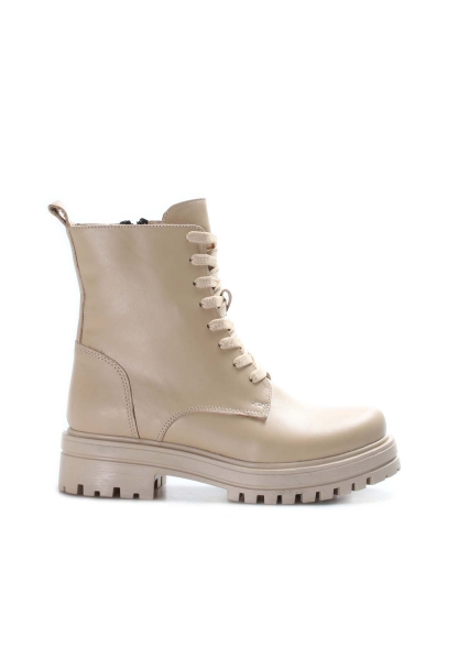 MirgeShoes Şampanya Fermuarlı Kadın Klasik Bot İçi Kürklü Dışı Hakiki Deri MRG018871126121292