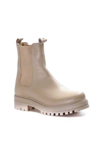MirgeShoes Şampanya Lastikli Kadın Klasik Chelsea Bot İçi Kürklü Dışı Hakiki Deri MRG018871126121262