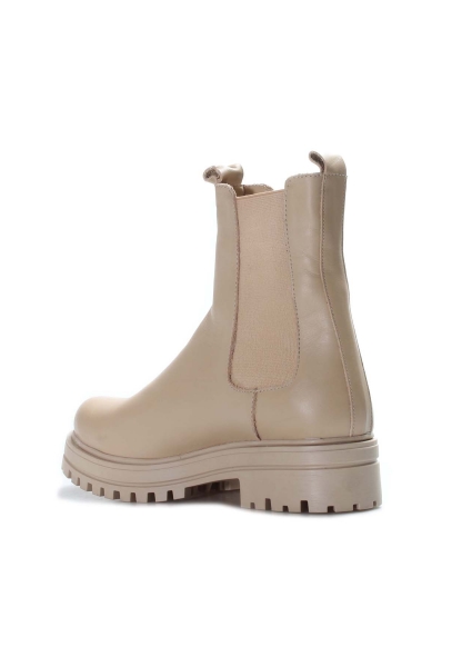 MirgeShoes Şampanya Lastikli Kadın Klasik Chelsea Bot İçi Kürklü Dışı Hakiki Deri MRG018871126121262