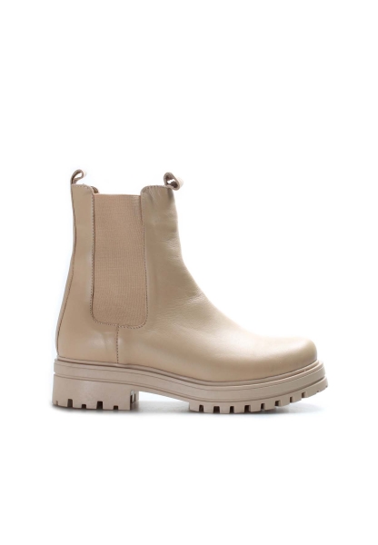 MirgeShoes Şampanya Lastikli Kadın Klasik Chelsea Bot İçi Kürklü Dışı Hakiki Deri MRG018871126121262