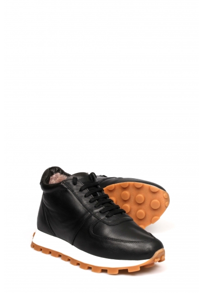MirgeShoes Siyah Erkek Spor Comfort Bot Hakiki Deri İçi Kürklü MRG0128411711947