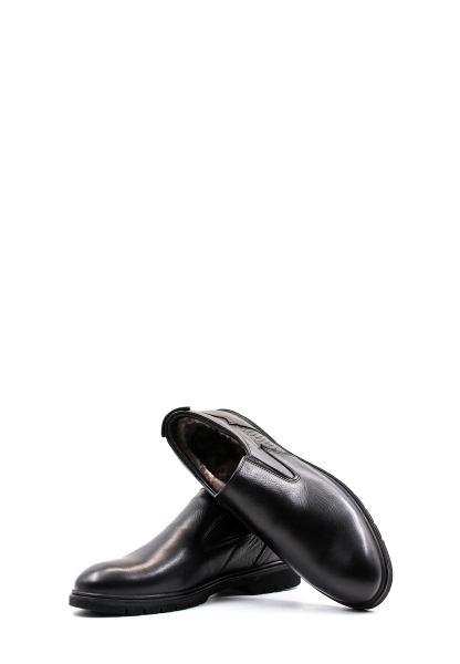 MirgeShoes Siyah Bağcıksız Erkek Klasik Ayakkabı İçi Kürklü Dışı Hakiki Deri MRG0184111131694
