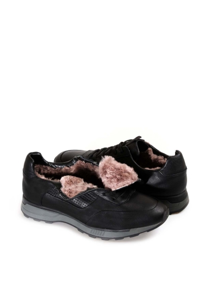 MirgeShoes Siyah Bağcıklı Erkek Sneaker Spor Ayakkabı İçi Kürklü Dışı Hakiki Deri MRG0185311131232
