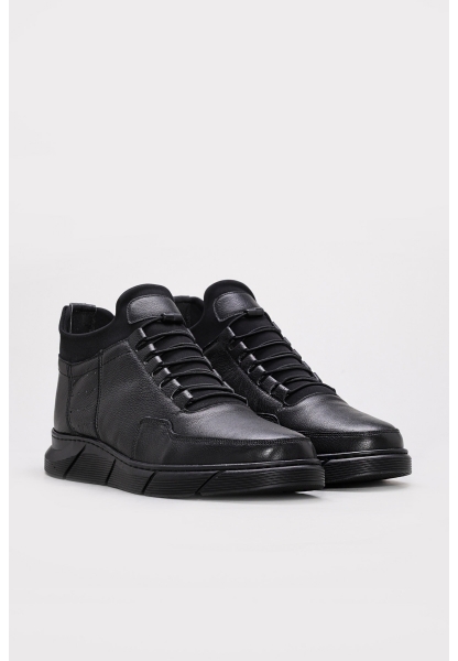 MirgeShoes Siyah Bağcıklı Erkek Spor Sneaker Bot Hakiki Deri İçi Kürklü MRG0125611131943