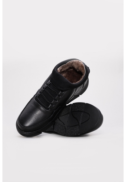 MirgeShoes Siyah Bağcıklı Erkek Spor Sneaker Bot Hakiki Deri İçi Kürklü MRG0125611131943