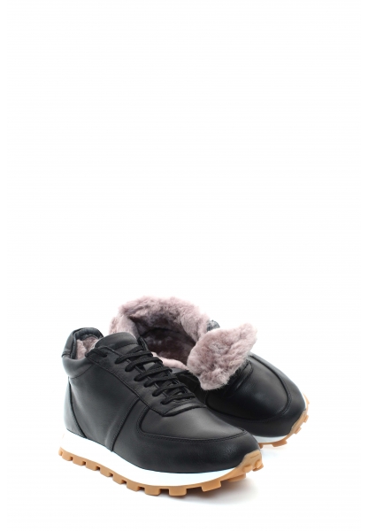 MirgeShoes Siyah Erkek Spor Comfort Bot Hakiki Deri İçi Kürklü MRG01284111311925
