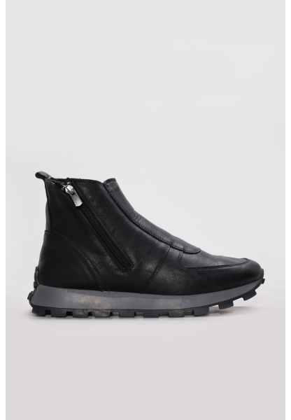MirgeShoes Siyah Fermuarlı Erkek Comfort Bot Hakiki Deri İçi Kürklü MRG01284111311929