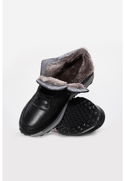 MirgeShoes Siyah Fermuarlı Erkek Spor Bot Hakiki Deri İçi Kürklü MRG0173011131546