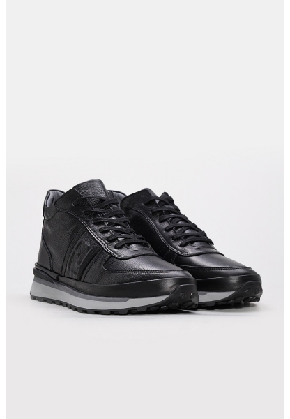 MirgeShoes Siyah Fermuarlı Erkek Spor Bot Hakiki Deri İçi Kürklü MRG0173011131546