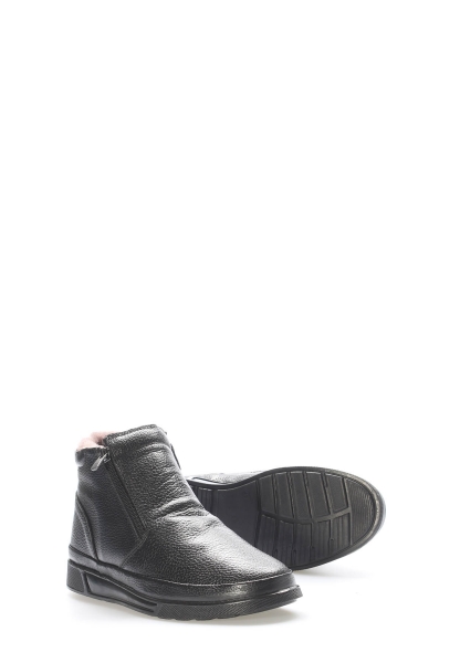 MirgeShoes Siyah Fermuarlı Erkek Spor Bot Hakiki Deri İçi Kürklü MRG018541113339