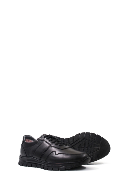 MirgeShoes Siyah Bağcıklı Erkek Spor Sneaker Ayakkabı İçi Kürklü Dışı Hakiki Deri MRG01108111131318
