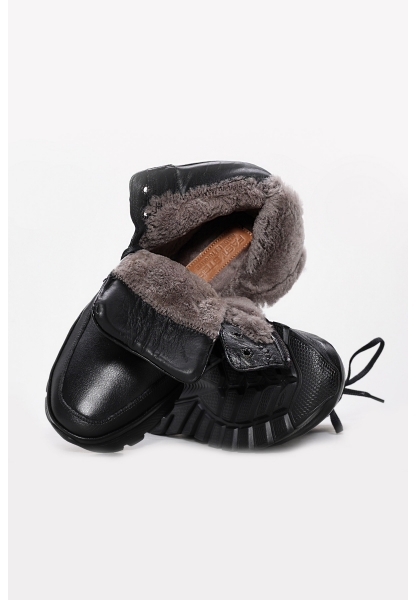 MirgeShoes Siyah Erkek Comfort Bot Hakiki Deri İçi Kürklü  MRG01344111313469