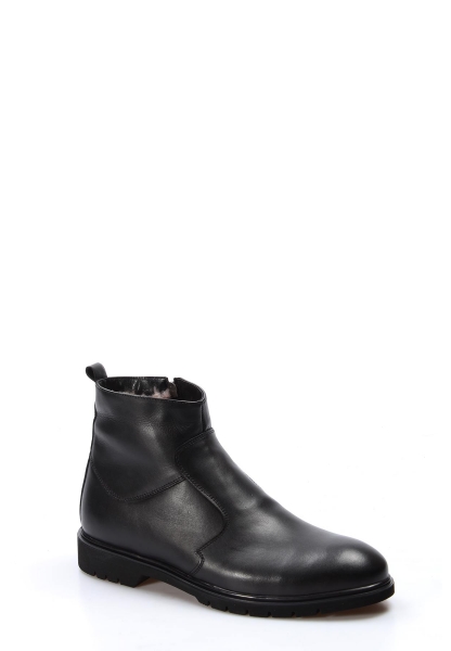 MirgeShoes Siyah Fermuarlı Erkek Chelsea Bot Hakiki Deri İçi Kürklü MRG0184111131325