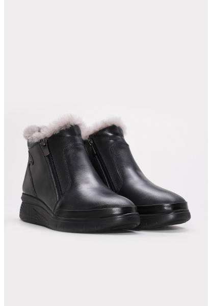 MirgeShoes Siyah Fermuarlı Kadın Klasik Bot İçi Kürklü Dışı Hakiki Deri MRG01541112611212
