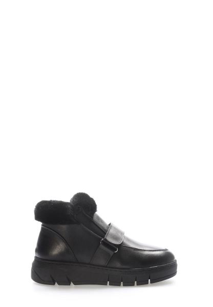 MirgeShoes Siyah Bantlı Kadın Bot İçi Kürklü Dışı Hakiki Deri MRG011046112613917