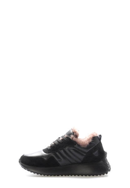 MirgeShoes Siyah Bağcıklı Kadın Casual Ayakkabı İçi Kürklü Dışı Hakiki Deri MRG01266112619228