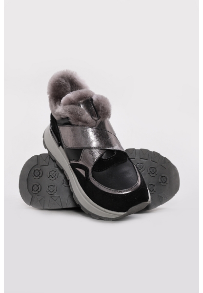 MirgeShoes Siyah Bantlı Kadın Casual Ayakkabı İçi Kürklü Dışı Hakiki Deri MRG018871126124273