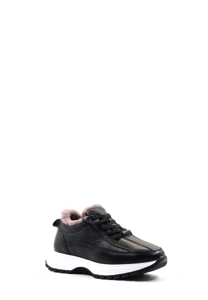 MirgeShoes Siyah Bağcıklı Kadın Casual Ayakkabı İçi Kürklü Dışı Hakiki Deri MRG0126611261719-1