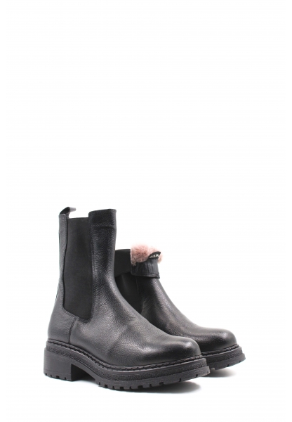 MirgeShoes Siyah Lastikli Kadın Chelsea Bot İçi Kürklü Dışı Hakiki Deri MRG0138711261839