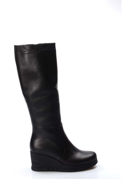 MirgeShoes Siyah Kadın Dolgu Topuklu Çizme İçi Kürklü Dışı Hakiki Deri MRG01194112611118