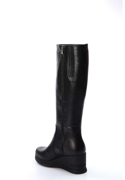 MirgeShoes Siyah Kadın Dolgu Topuklu Çizme İçi Kürklü Dışı Hakiki Deri MRG01194112611118