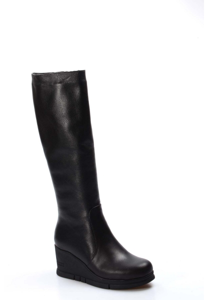 MirgeShoes Siyah Kadın Dolgu Topuklu Çizme İçi Kürklü Dışı Hakiki Deri MRG01194112611118