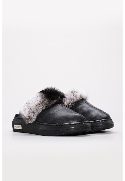 MirgeShoes Kadın Ev Terliği İçi Kürklü Dışı Hakiki Deri Siyah  MRG01863261113