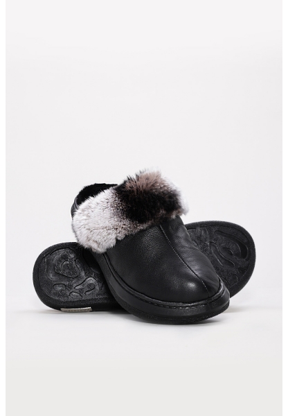 MirgeShoes Kadın Ev Terliği İçi Kürklü Dışı Hakiki Deri Siyah  MRG01863261113