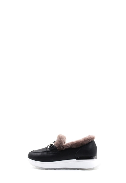 MirgeShoes Siyah Bağcıksız Kadın Günlük Ayakkabı İçi Kürklü Dışı Hakiki Deri MRG018871126124718