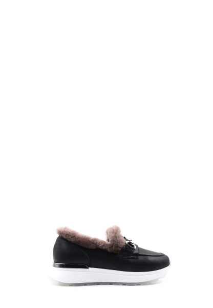 MirgeShoes Siyah Bağcıksız Kadın Günlük Ayakkabı İçi Kürklü Dışı Hakiki Deri MRG018871126124718