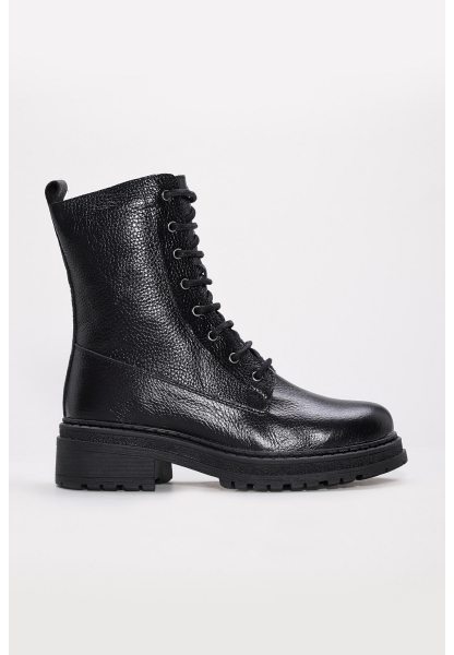 MirgeShoes Siyah Fermuarlı Kadın Kalın Taban Bot İçi Kürklü Dışı Hakiki Deri MRG0138711261838